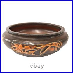 Vintage Roseville Pottery Bowl Brown Orange Relief Carved MCM Art Pottery Dish