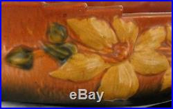 Vintage Roseville Pottery Clematis Floral Leaves Relief Console Bowl Large 18