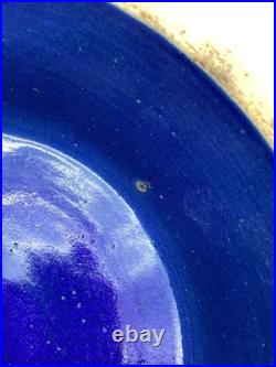 Vintage Roseville Pottery Co Blue Glazed Ceramic Bowl With Embossed Design