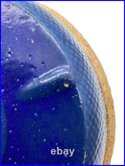 Vintage Roseville Pottery Co Blue Glazed Ceramic Bowl With Embossed Design