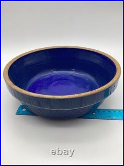 Vintage Roseville Pottery Co Blue Glazed Ceramic Bowl With Embossed Design