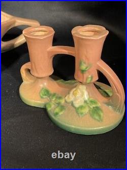 Vintage Roseville Pottery Console Bowl 393-12 withCandlesticks in Coral