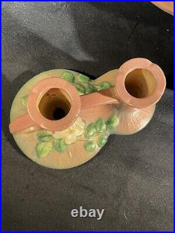 Vintage Roseville Pottery Console Bowl 393-12 withCandlesticks in Coral