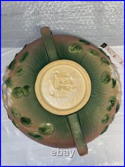 Vintage Roseville Pottery Handled Bowl/ White Rose