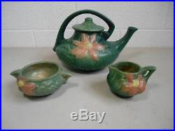 Vintage Roseville Pottery Tea Set-tea Pot, Sugar Bowl & Creamer
