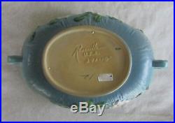Vintage Roseville Pottery White Rose Console Bowl in Blue 391-10 14 Long