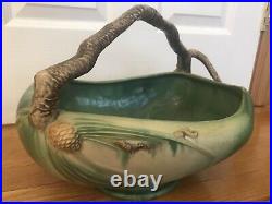 Vintage Roseville XLarge Rare Pinecone Green Bowl With Handle