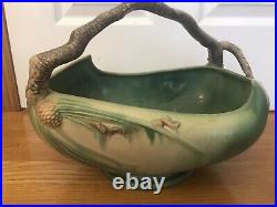 Vintage Roseville XLarge Rare Pinecone Green Bowl With Handle
