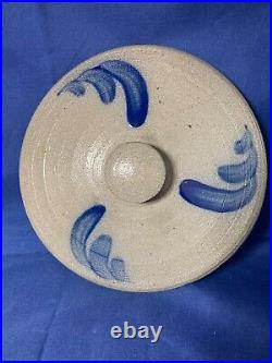 Vintage Rowe Pottery Handmade Large Floral Salt Glaze Covered Crock/Baker 1994