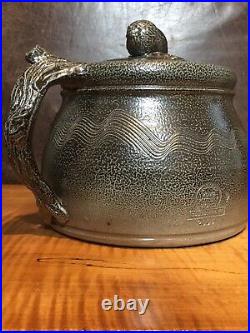 Vintage Rowe Pottery Works 2004largealbany Slip Salt Glazebean Pot With LID