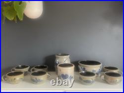 Vintage Rowe Pottery Works Cambridge WI Blue Heart Stoneware Bowl Crock Mug Lot