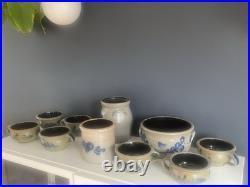 Vintage Rowe Pottery Works Cambridge WI Blue Heart Stoneware Bowl Crock Mug Lot