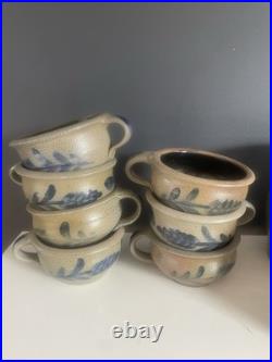Vintage Rowe Pottery Works Cambridge WI Blue Heart Stoneware Bowl Crock Mug Lot