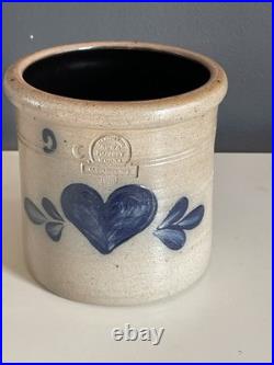 Vintage Rowe Pottery Works Cambridge WI Blue Heart Stoneware Bowl Crock Mug Lot