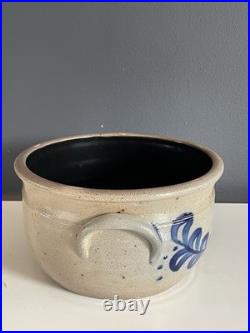 Vintage Rowe Pottery Works Cambridge WI Blue Heart Stoneware Bowl Crock Mug Lot