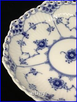 Vintage Royal Copenhagen Blue Fluted Lace Reticulated 7 Pedestal Compote Bowl