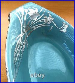 Vintage Royal Haeger Art Nouveau Turquoise Sterling Silver Overlay 17 Long Bowl