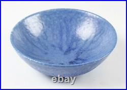 Vintage Ruskin pottery matt tonal blue glaze bowl, dated 1927