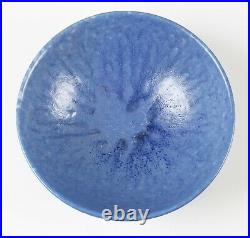Vintage Ruskin pottery matt tonal blue glaze bowl, dated 1927