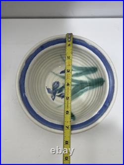 Vintage Ruthann Maze Studio Art Pottery Bowl 7.5 D withHand Painted Iris Design