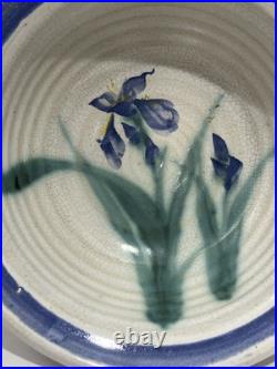 Vintage Ruthann Maze Studio Art Pottery Bowl 7.5 D withHand Painted Iris Design