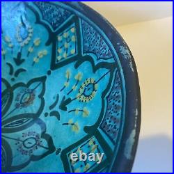 Vintage Safi Art Pottery Bowl Turquoise Moroccan Boho Large