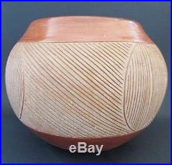 Vintage San Juan Pueblo Handbuilt Geometric Pottery Bowl by Rosita Cata 1967
