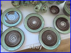Vintage Santa Anita Ware Vreni Green Brown Pottery Set 5 Plates Bowl Duck Dishes Vintage Santa Anita Ware Vreni Green Brown Pottery Set 5 Plates Bowl Duck Dishes
