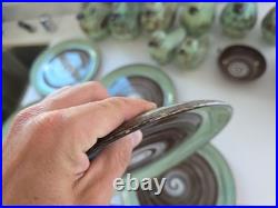 Vintage Santa Anita Ware Vreni Green Brown Pottery Set 5 Plates Bowl Duck Dishes