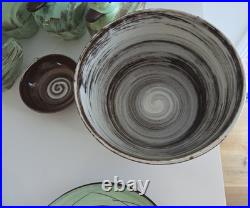 Vintage Santa Anita Ware Vreni Green Brown Pottery Set 5 Plates Bowl Duck Dishes