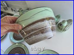 Vintage Santa Anita Ware Vreni Green Brown Pottery Set 5 Plates Bowl Duck Dishes
