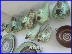 Vintage Santa Anita Ware Vreni Green Brown Pottery Set 5 Plates Bowl Duck Dishes
