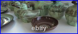 Vintage Santa Anita Ware Vreni Green Brown Pottery Set 5 Plates Bowl Duck Dishes