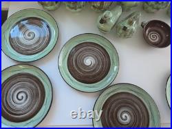 Vintage Santa Anita Ware Vreni Green Brown Pottery Set 5 Plates Bowl Duck Dishes