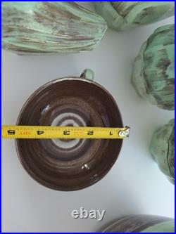 Vintage Santa Anita Ware Vreni Green Brown Pottery Set 5 Plates Bowl Duck Dishes