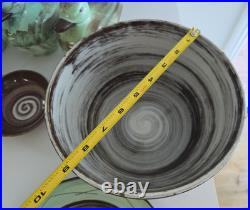 Vintage Santa Anita Ware Vreni Green Brown Pottery Set 5 Plates Bowl Duck Dishes