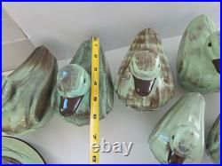 Vintage Santa Anita Ware Vreni Green Brown Pottery Set 5 Plates Bowl Duck Dishes