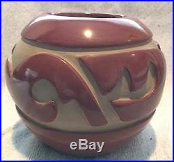 Vintage Santa Clara AVANYU Red Bowl Pottery Hand Carved by Mary Cain (d) c1970s