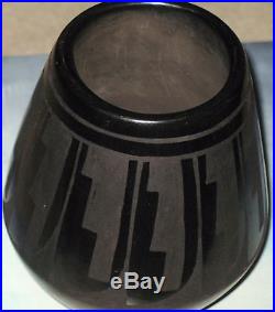 Vintage Santa Clara Blackware Pottery Bowl Signed Madeline Santa Clara