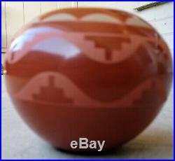 Vintage Santa Clara Pottery Red on Red Bowl Water Serpent Design by Annie Baca
