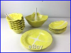 Vintage Secla Portugal Majolica Yellow Cabbage Leaf Set with Ladle & Large Bowl