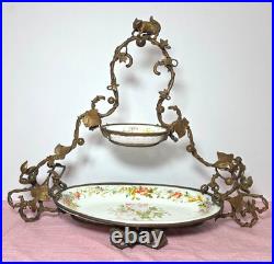 Vintage Serves Centerpiece Bowls Mounted Bronze Squirrel Leaf Two Tier see