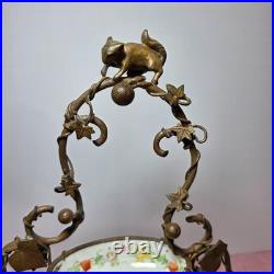 Vintage Serves Centerpiece Bowls Mounted Bronze Squirrel Leaf Two Tier see Vintage Serves Centerpiece Bowls Mounted Bronze Squirrel Leaf Two Tier see