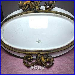 Vintage Serves Centerpiece Bowls Mounted Bronze Squirrel Leaf Two Tier see Vintage Serves Centerpiece Bowls Mounted Bronze Squirrel Leaf Two Tier see