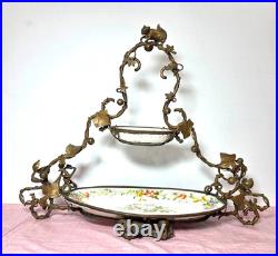 Vintage Serves Centerpiece Bowls Mounted Bronze Squirrel Leaf Two Tier see