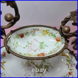 Vintage Serves Centerpiece Bowls Mounted Bronze Squirrel Leaf Two Tier see