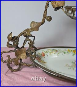Vintage Serves Centerpiece Bowls Mounted Bronze Squirrel Leaf Two Tier see