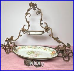 Vintage Serves Centerpiece Bowls Mounted Bronze Squirrel Leaf Two Tier see Vintage Serves Centerpiece Bowls Mounted Bronze Squirrel Leaf Two Tier see