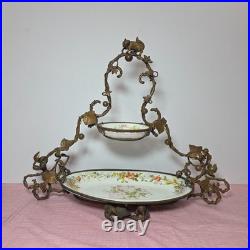 Vintage Serves Centerpiece Bowls Mounted Bronze Squirrel Leaf Two Tier see