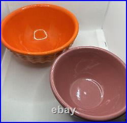 Vintage Set 2 Bauer Pottery Bowls Orange Pink Great Designs WOW